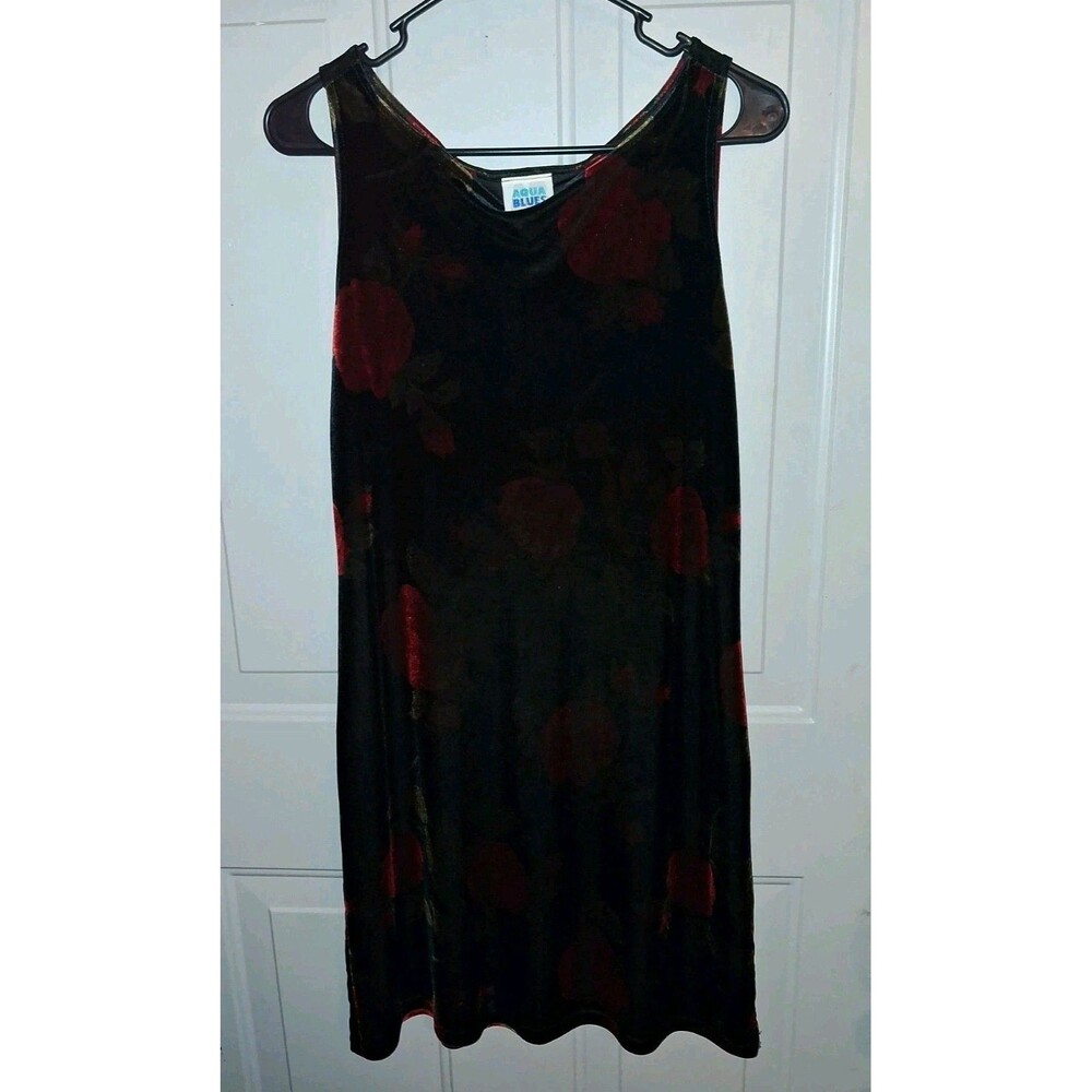 Aqua Blues Women's Sz Sm Black Floral Sleeveless Dress Knee Length Textured Y2K